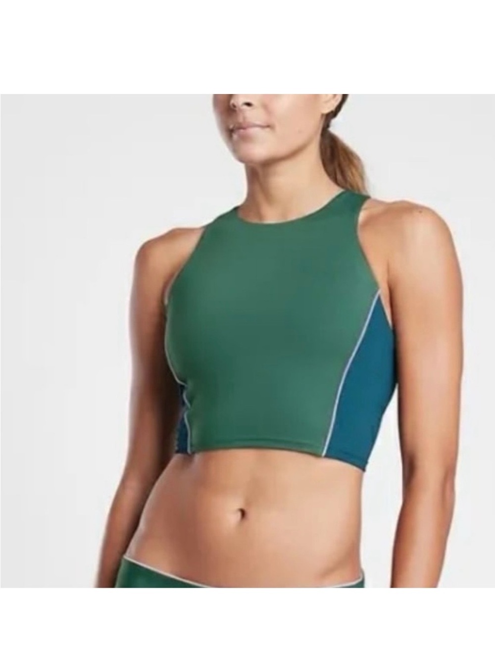 Athleta A-C Colorblock Bikini Crop Top Size Small Green